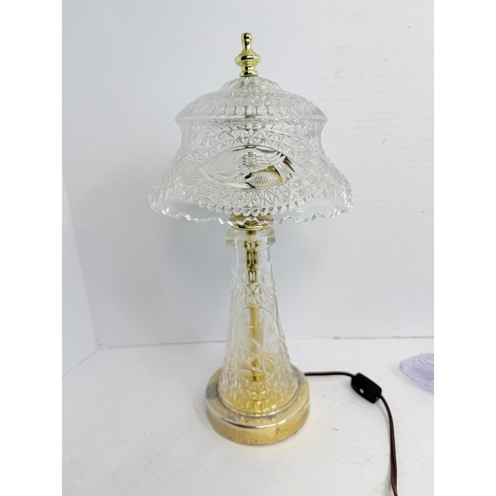 Vintage Hofbauer Byrdes Collection Lead Crystal Bird Table Lamp 15" Works! RARE!